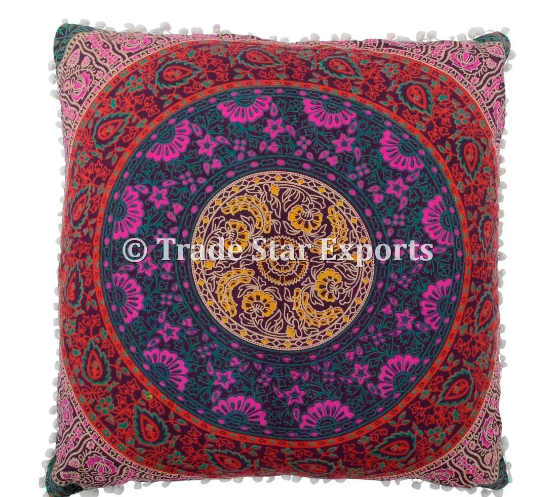 Ethnic Mandala Euro Sham Pillow Case 26x26 Square Cotton Throw Cushion Cover