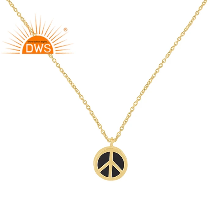 Natural Black Onyx Gemstone Necklace Peace Sign Design 925 Silver Gold Plated Pendant Necklace Jewelry Supplier Buy 925 Silver Necklace Jewelry Supplier Gemstone Necklace Jewelry Manufacturer Wholesale Gold Plated Necklace Jewelry Product On