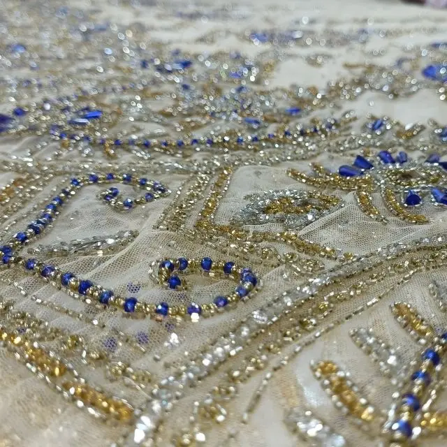 Luxury Beaded Fabric Embroidery Beaded Wholesale Factory From Indian