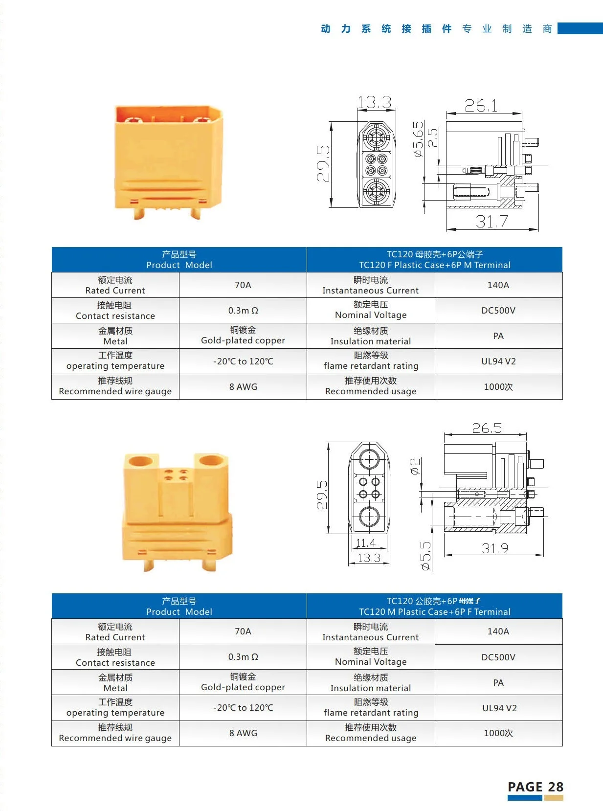 XT120 Connector Adapter - Male Female Plug 5.5mm Gold