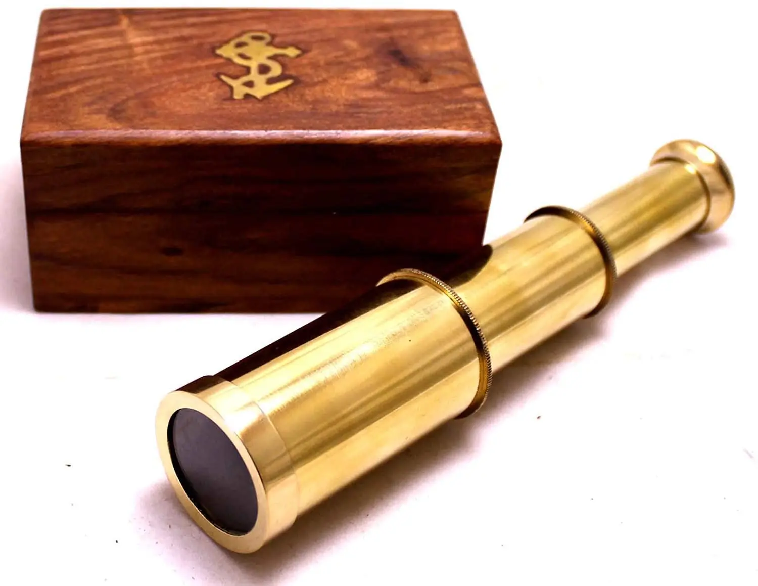 New Nautical Telescope 9 inch Brass Finish Mini Pirate Spyglass with Wooden Box 