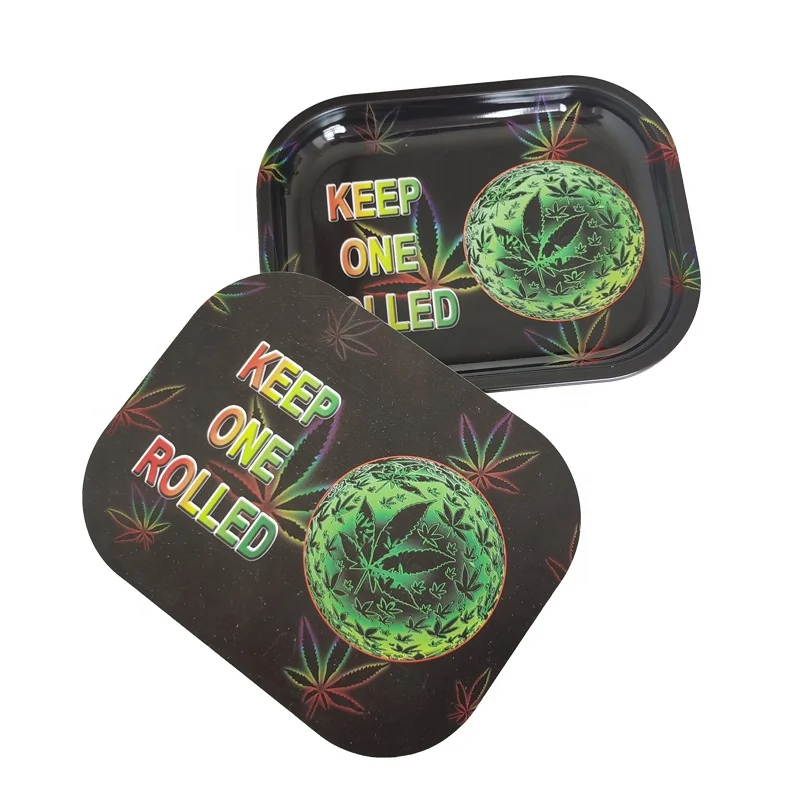 Custom Cartoon Design Serving Tray With Lid Smoking Weed Metal Rolling ...