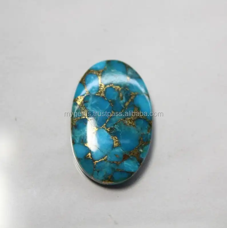 25.55 Ct / 35X23X4 mm / Loose Gemstone Oval Shape Green Copper Turquoise Cabochon H-330