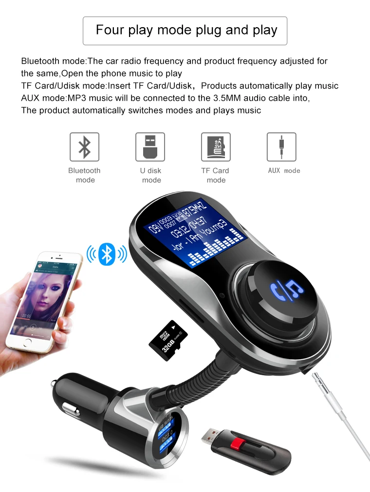 Cheap Smallest Car Fm Transmitter With Led Display 2 Usb Port Car Mp3 Player With Big Lcd
