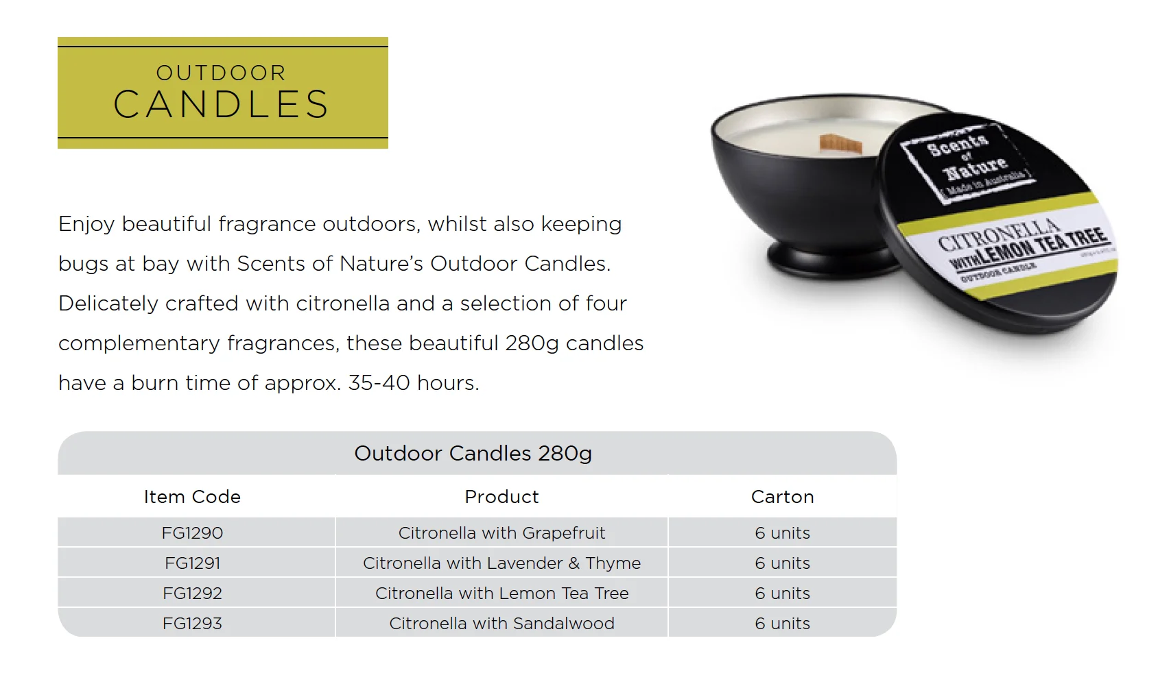 Tilley Outdoor Candles 280g Scents Of Nature Range Buy Tilley