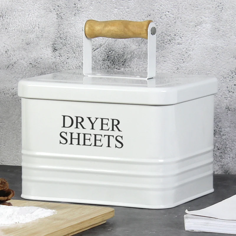 Laundry Room Organization Storage Wooden Handle Modern Farmhouse Metal Dryer Sheet Dispenser