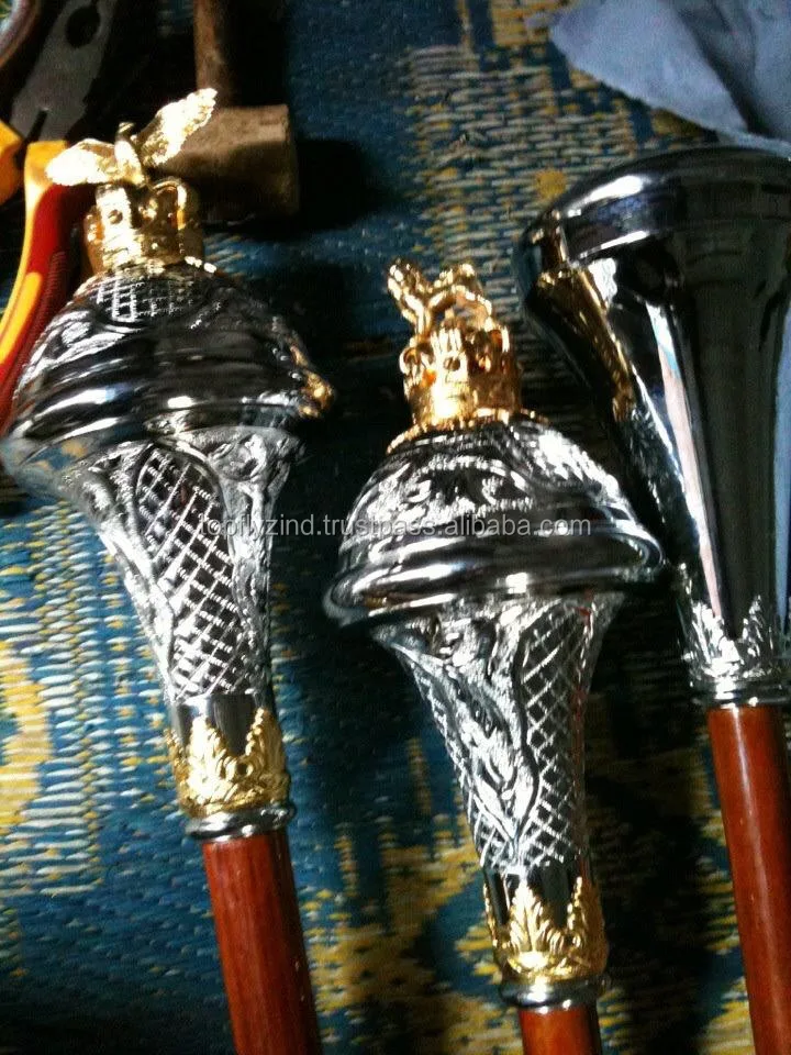 Drum Major Mace Staff Stave Lion Gold & Nickle Sliver 3 Cane Drum Major