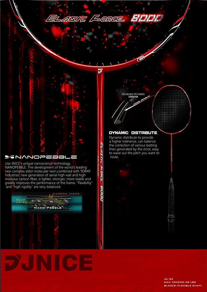 Jnice Elastic Force 8000 4u 83g Nano Carbon Graphite Badminton Racket