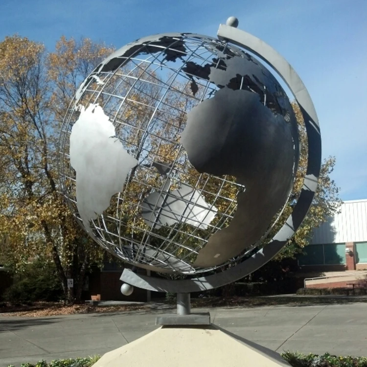 Outdoor Garden Decorative World Globe Sculpture Large Metal Globe Sculpture Stainless Steel Ball