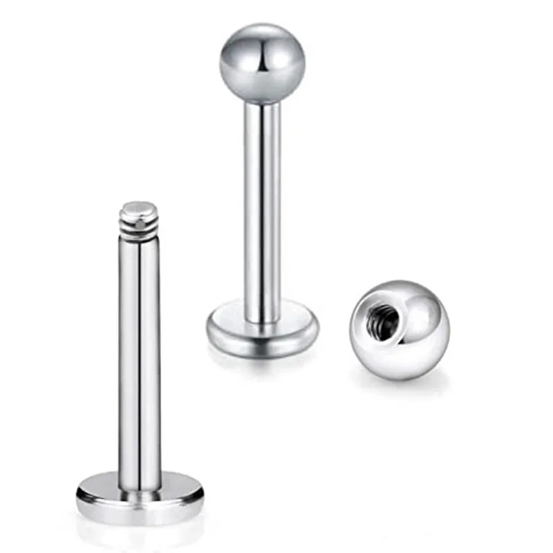 16g I Shape Fashion Externally Threaded Silver Labret Lip Piercing