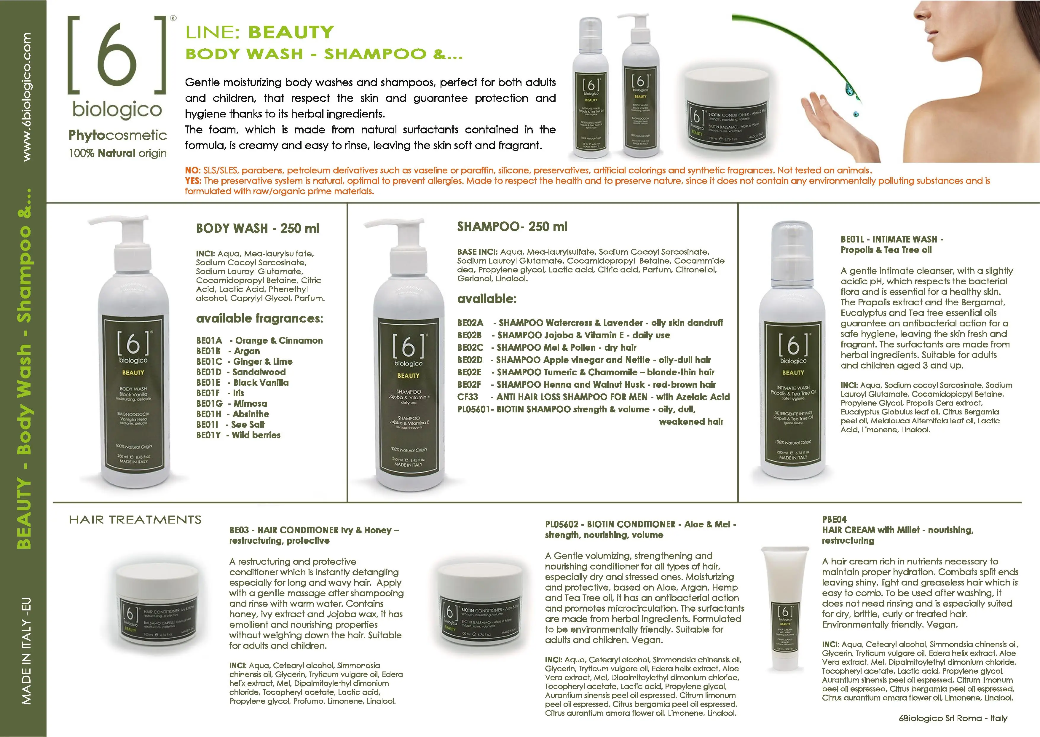 Italian All Natural And Organic Range Of Hair Shampoos Conditioners