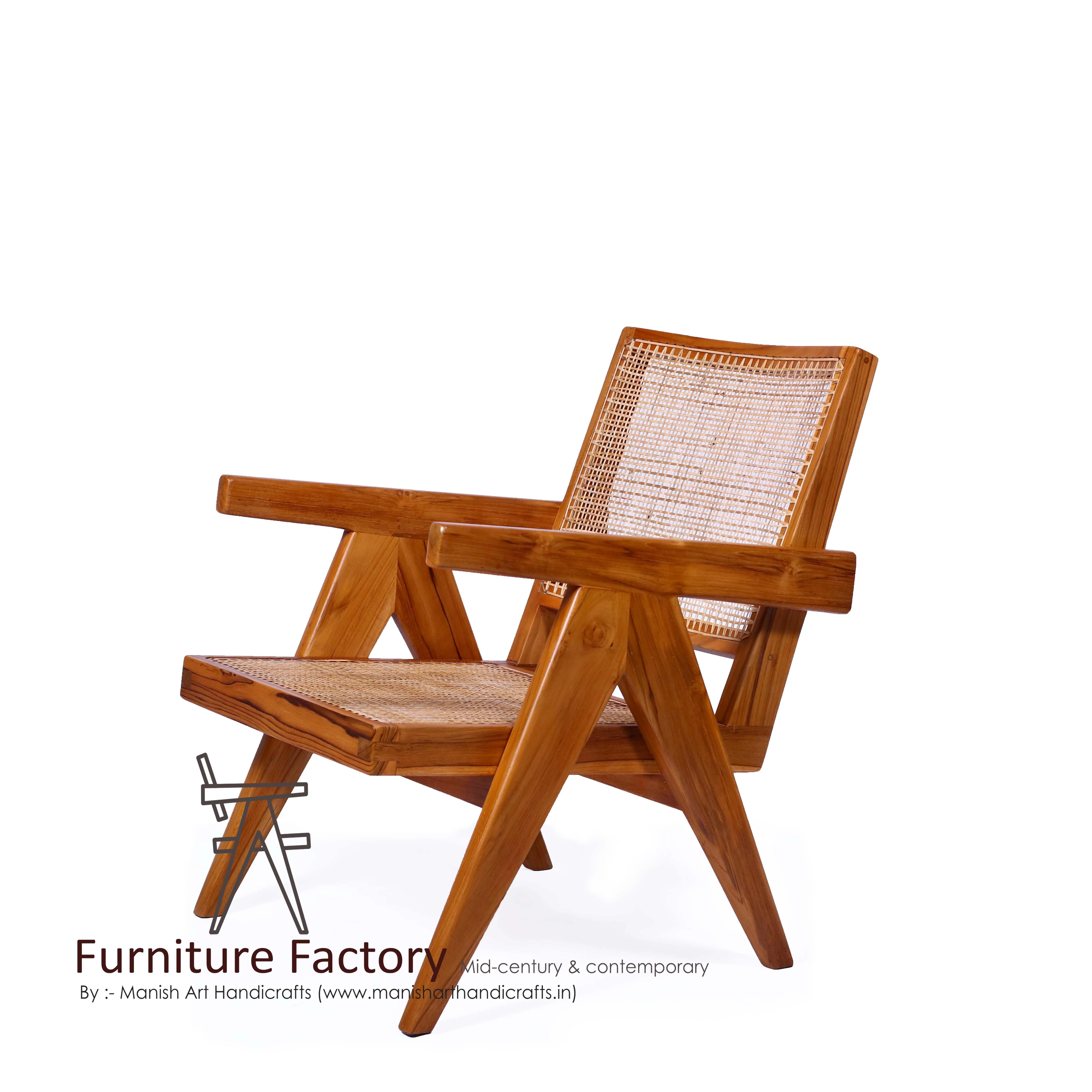 pierre jeanneret le corbusier low easy chair high quality natural rattan  and teak wood  buy pierre jeanneret kangaroo chair student chair  chandigarh