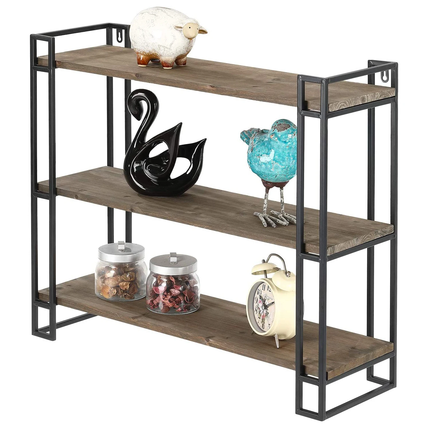 3 Tier Industrial Wall Shelving Unit Rustic Wood And Metal Wall Mounted
