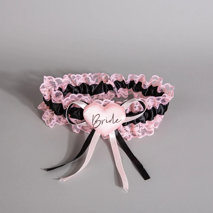 
HEN PARTY BRIDAL ACCESSORY POLYESTER GARTER - PINK AND BLACK LACE 