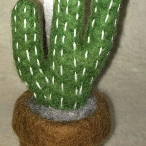 Desert Saguaro Cactus Christmas Stocking Green Flower 100% Felted Wool Nepal 