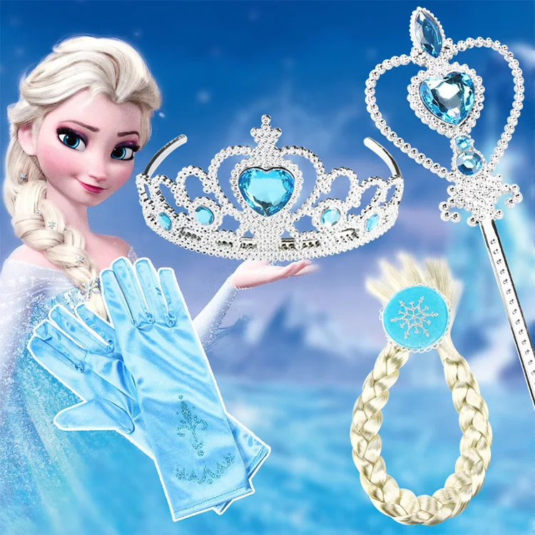 Gloves Magic Wand Tiara Crown Wig Princess Frozen Elsa Dress Party
