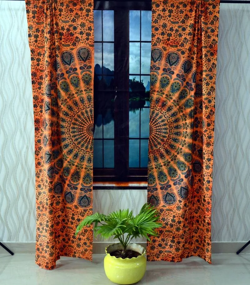 Bohemian Curtain Window Cotton Door Valance Mandala Peacock Curtain Wall Hanging 