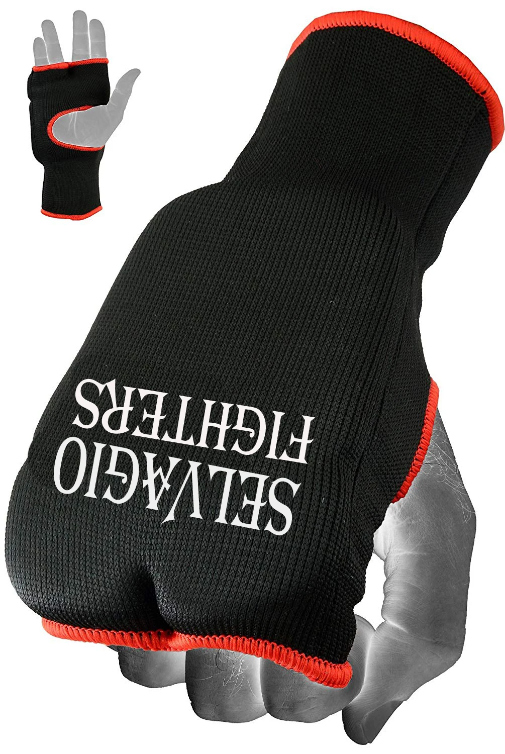 T-Sport Inner Gloves Fingerless Elasticated Boxing Martial Arts Black Red MMA 