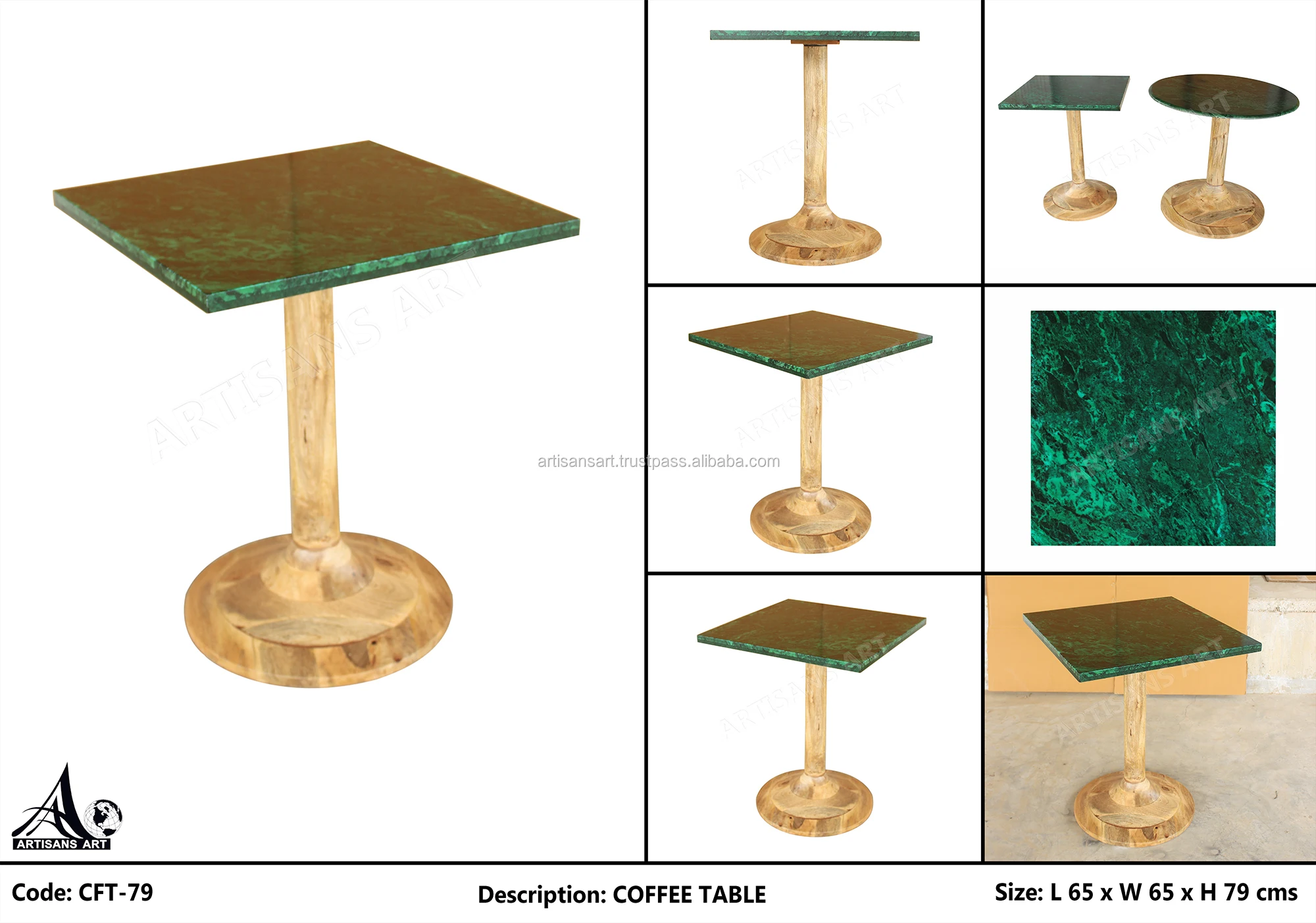 Square Marble Top Restaurant Table With Wooden Base,Cafe Table,Indian