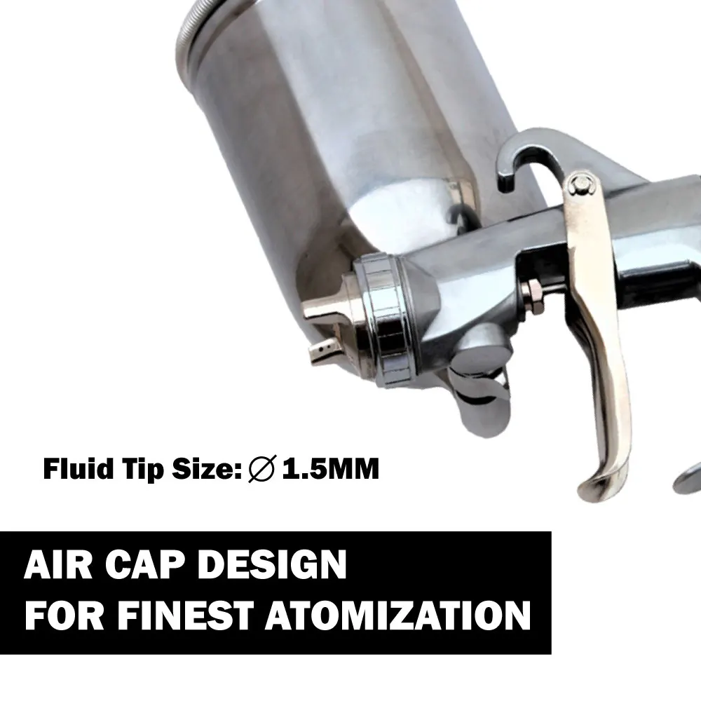 1.5mm Gravity Feed Air Spray Paint Gun Aluminum Cup 450 Ml Taiwan Made