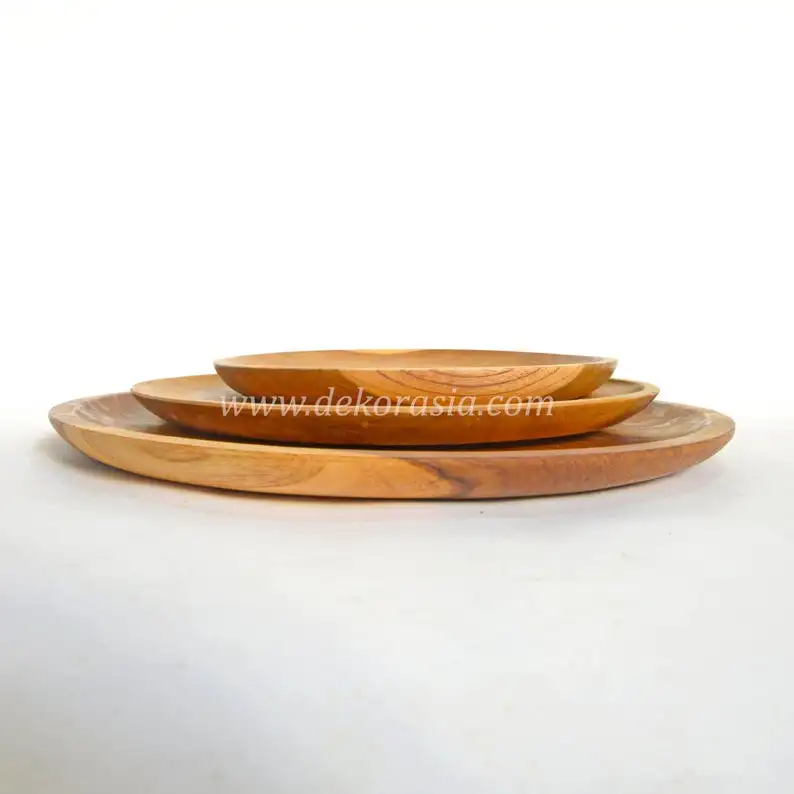 Teak Wood Round Plate Diameter 9.8 To 13.8 Inches,Dinnerware Set Dishes