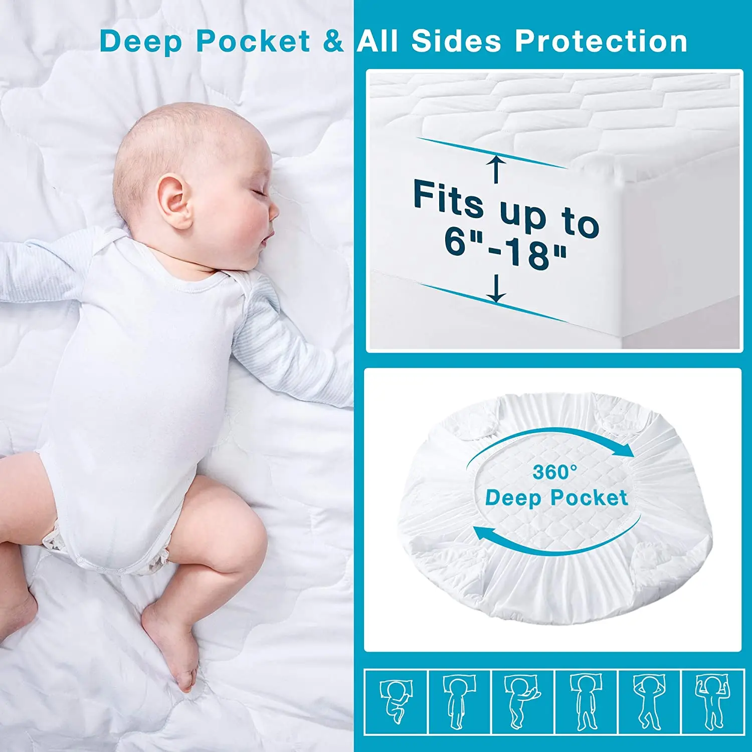 Quilted Fitted Waterproof Mattress Pad,Soft Mattress Protector For Bed