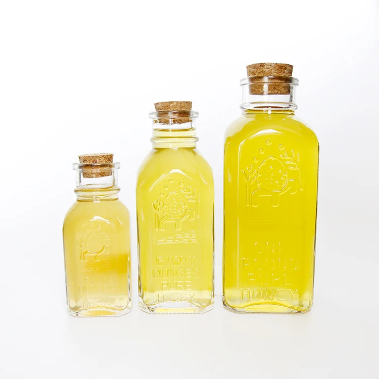 4oz 8oz 16oz Classic Embossed Raw Muth Honey Jar With Cork Lid Glass