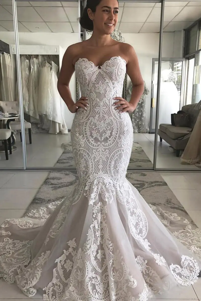 white lace mermaid gown