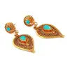 Turquoise Gemstone Solid 18k Yellow Gold Dangle Handmade Ethnic Women's Wedding Gift Fine Jewelry Earrings Wholesale supplier