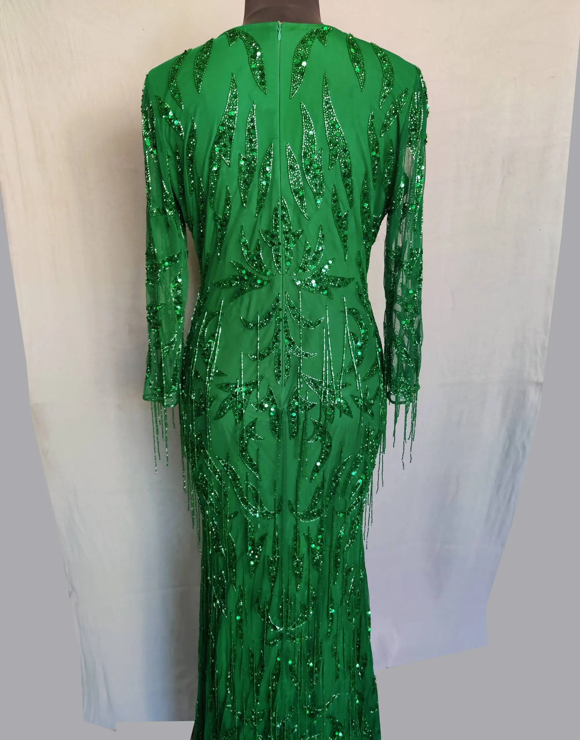 Beautiful Green Embroidered/hand Beaded With Fringed Cocktail Party