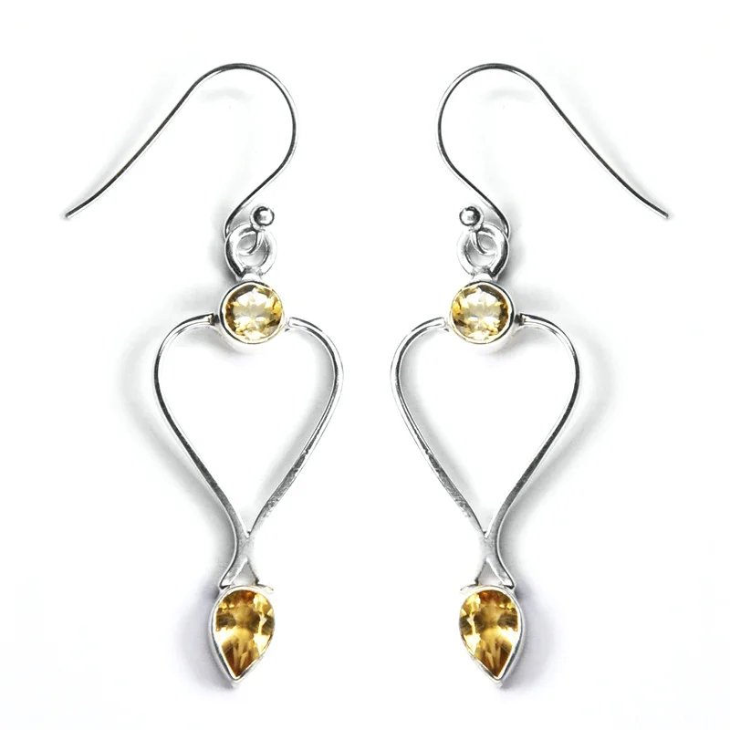 Handmade Yellow Gold Plated 925 Silver Citrine Gemstone Dangle Earrings 