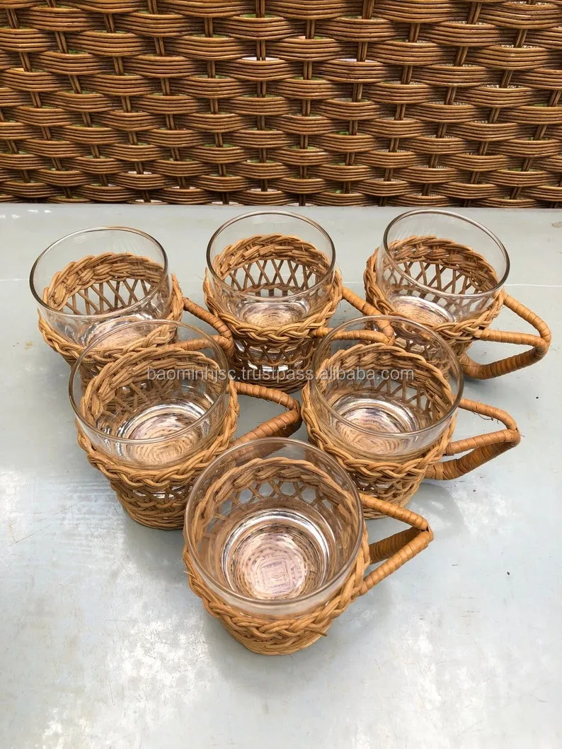 Vintage Wicker Rattan Glass Mug Inserts With Glass Cup Buy Glass Holder,Table Holder,Rattan