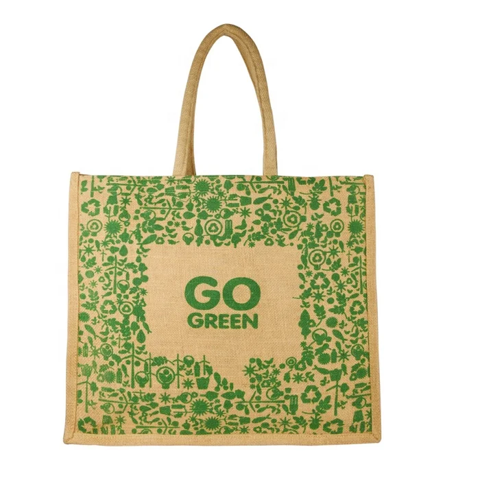 100 jute go organic Grocery Bags for Shopping women Tote Jute Grocery Vegetable Carry Bag Printed Jute bag for kitchen