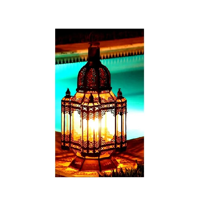 Beach Metal Moroccan Lantern LED Light Candle Pillar Holder