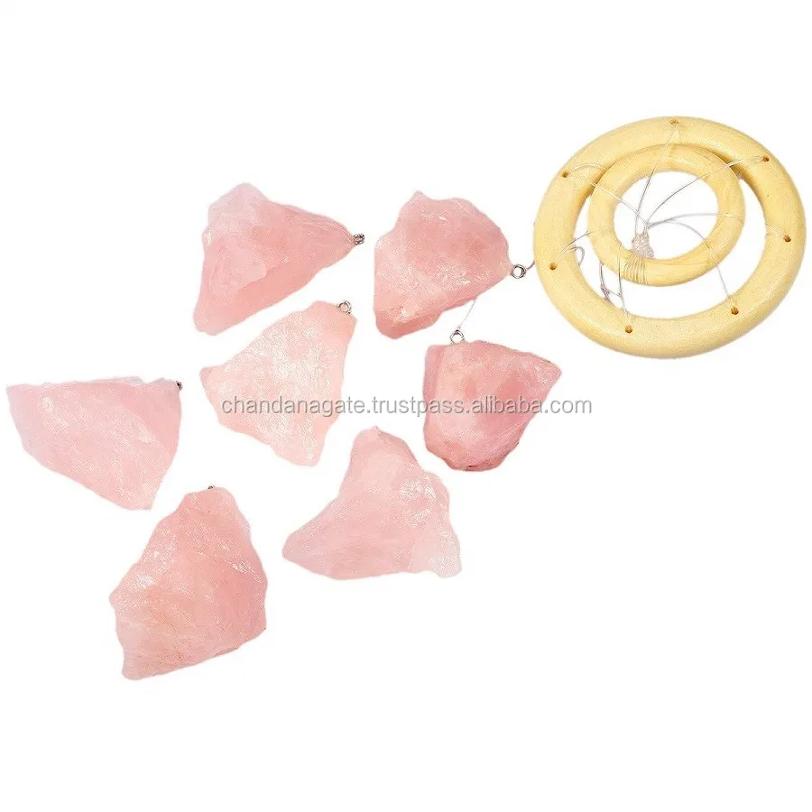 Wind Chime Rose Quartz Raw Stones Wind Chime Healing Crystal Reiki