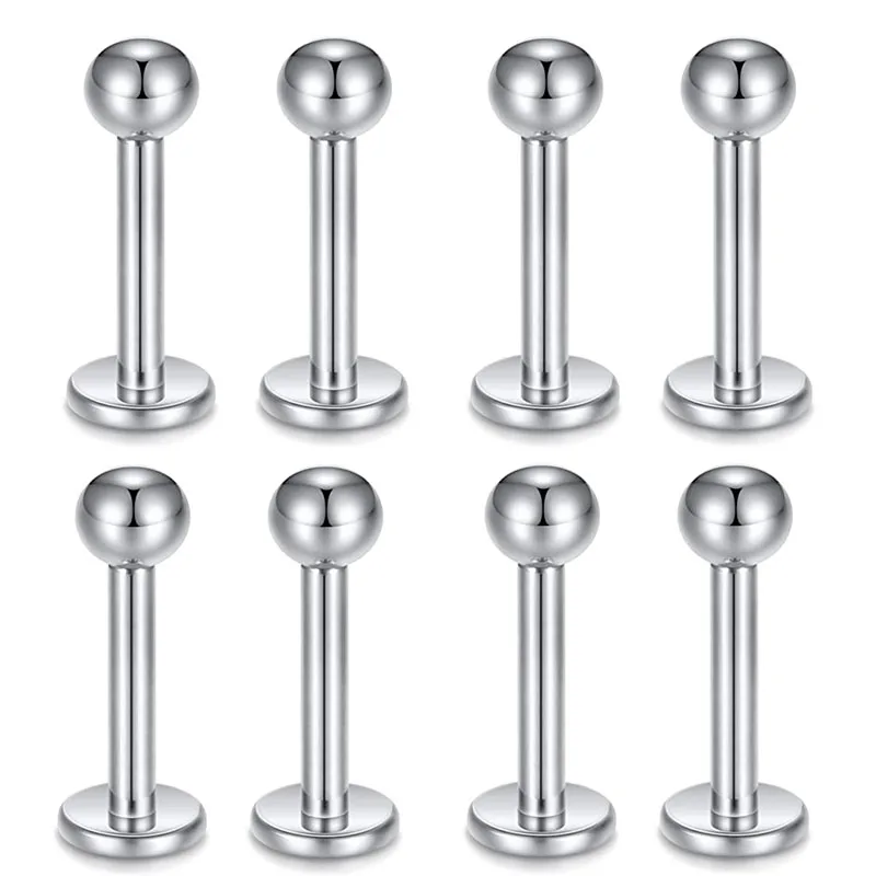 16g I Shape Fashion Externally Threaded Silver Labret Lip Piercing