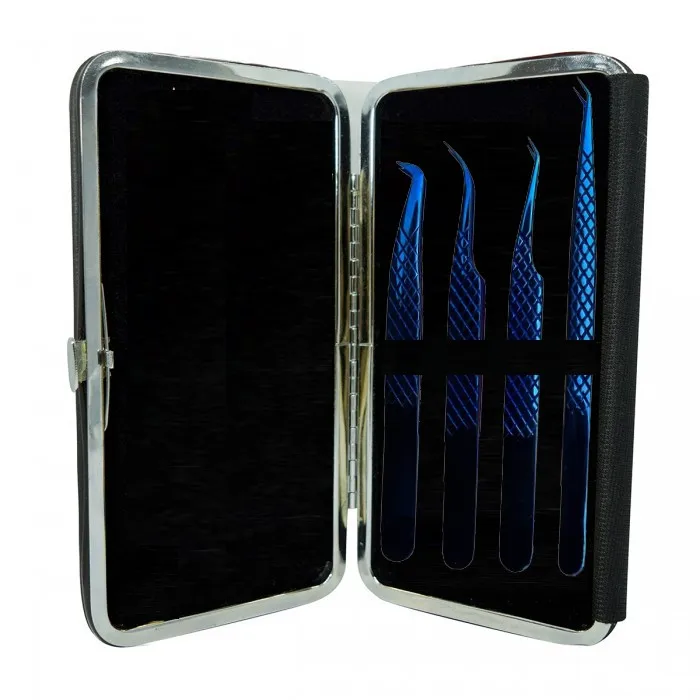 Fiber Tips Eyelash Tweezers Black And Gold Coated With Fiber Tip On