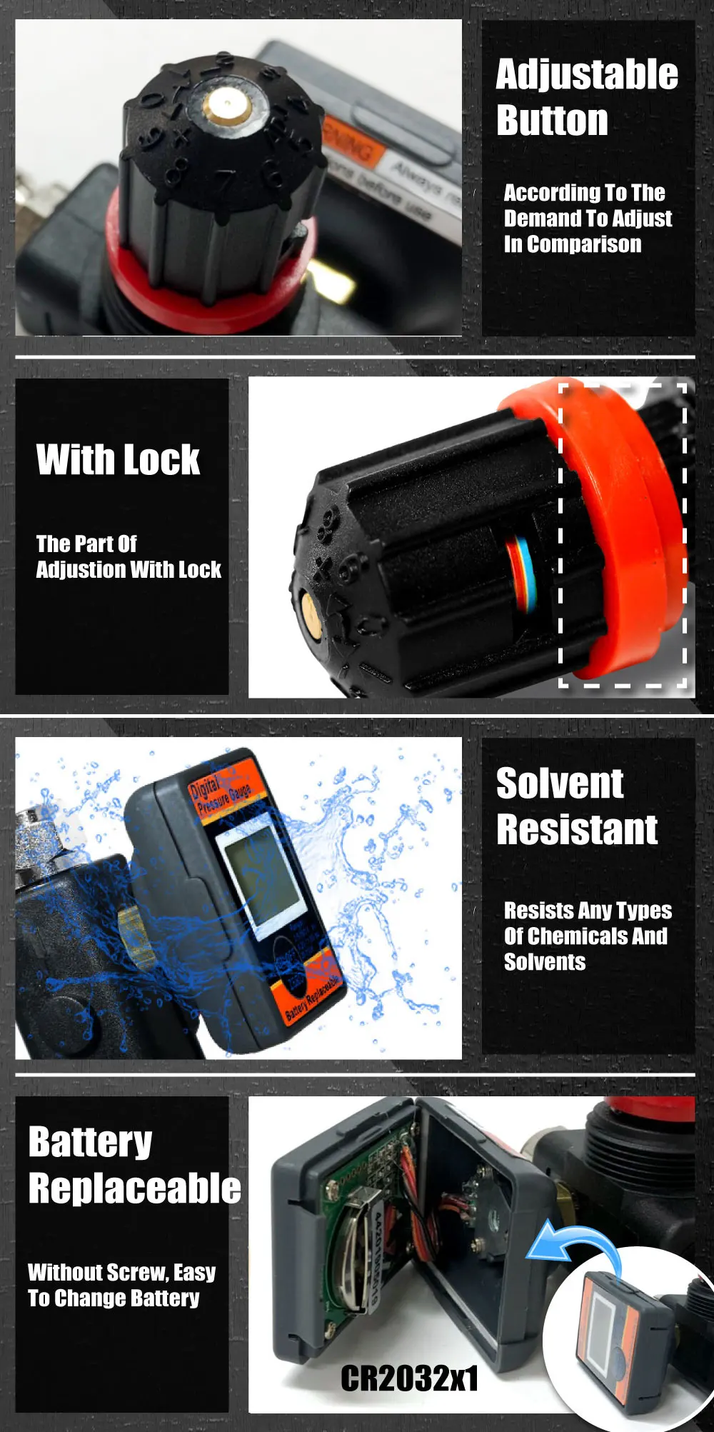 Lematec 1/4" Digital Air Pressure Regulator With Gauge Spray Gun Air Tool Use Taiwan Made Air