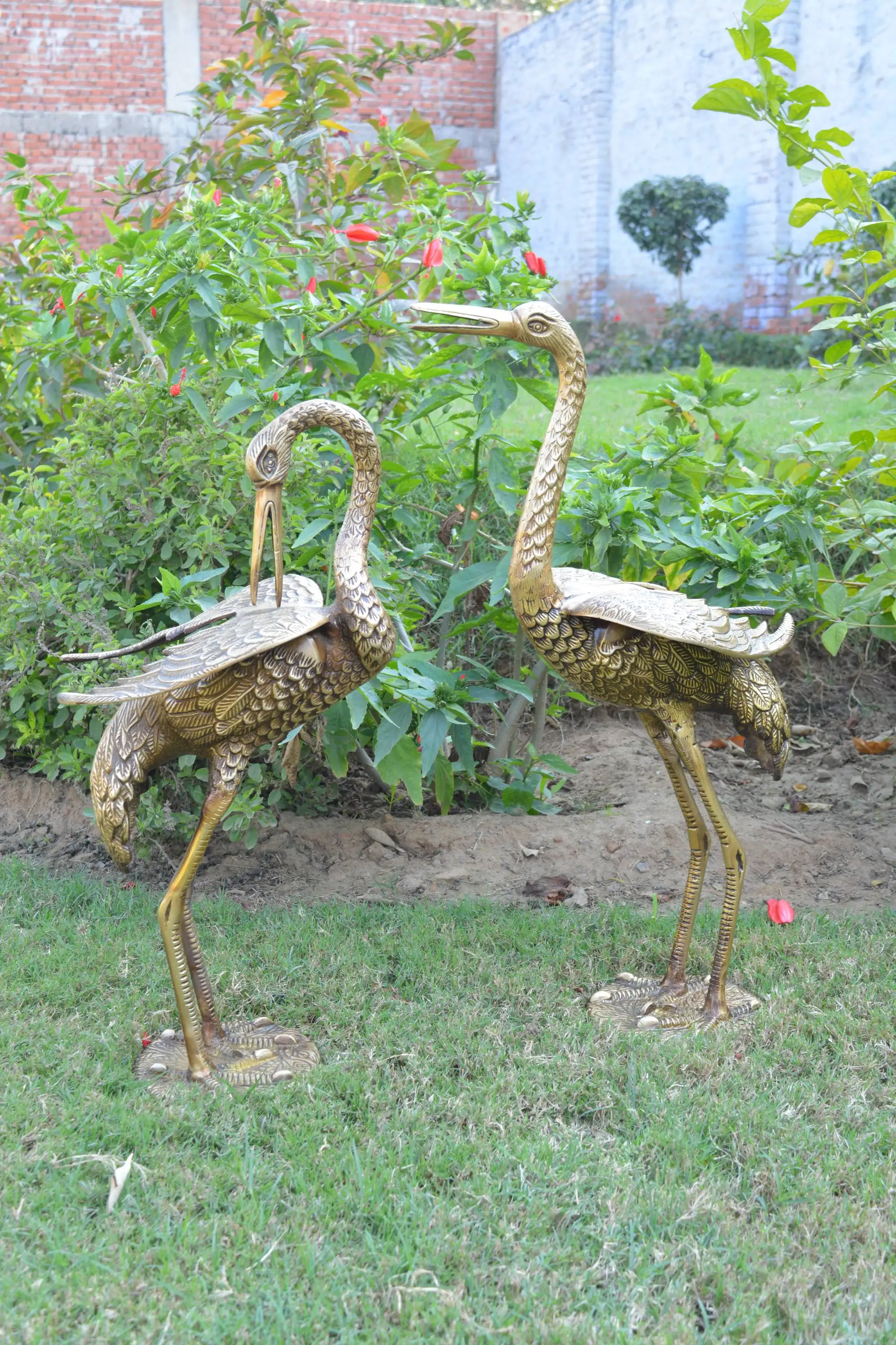 Handicraft Shiny Polished Pair Of Crane Sculpture Engraving Elegant ...