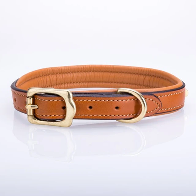 Dog Collar Solid Brass Hardware Studded Genuine Luxury Leather Pet