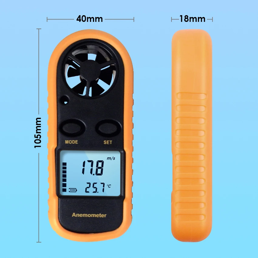 2-in-1 Digital Handheld Meter Mini Anemometer Speed Temperature Meter ...