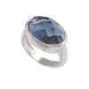 925 Stamped Solid Sterling Silver Faceted Oval Crystal Petrol Blue Glass Rhinestone Bezel Set Man Women Unisex Ring