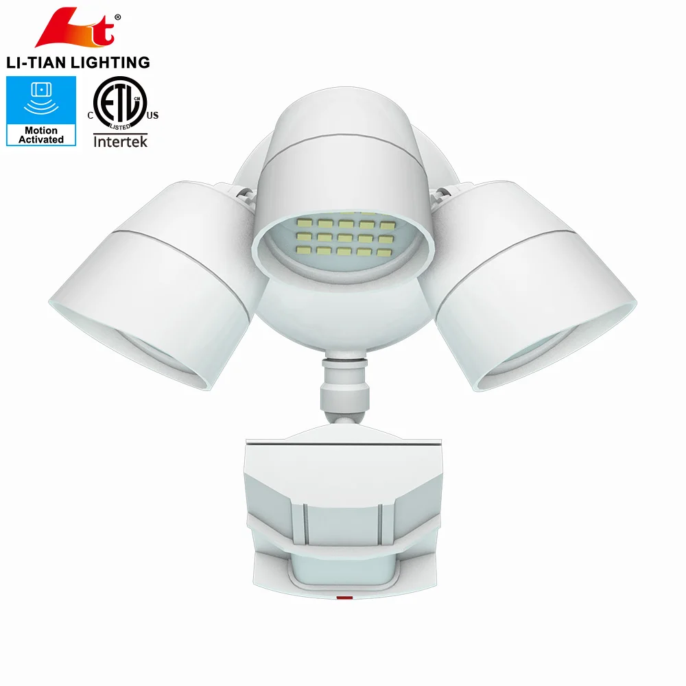 Market Hot Sale Floodlight White Two Heads 30W Bright LED Security Flood Light with Motion Activated Sensor