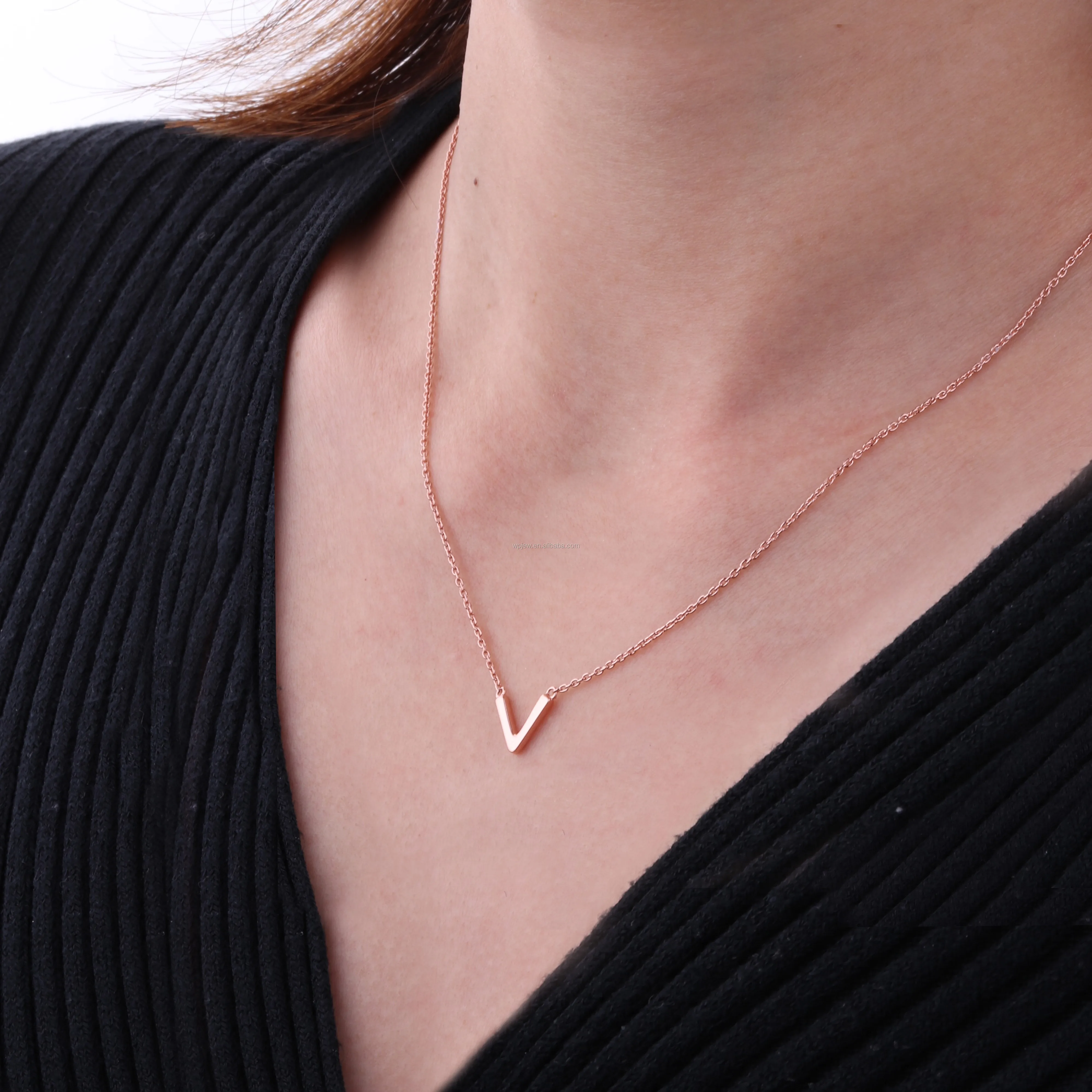 925 Silver Jewellery Letter V Pendant Necklace For Women Gift Gold