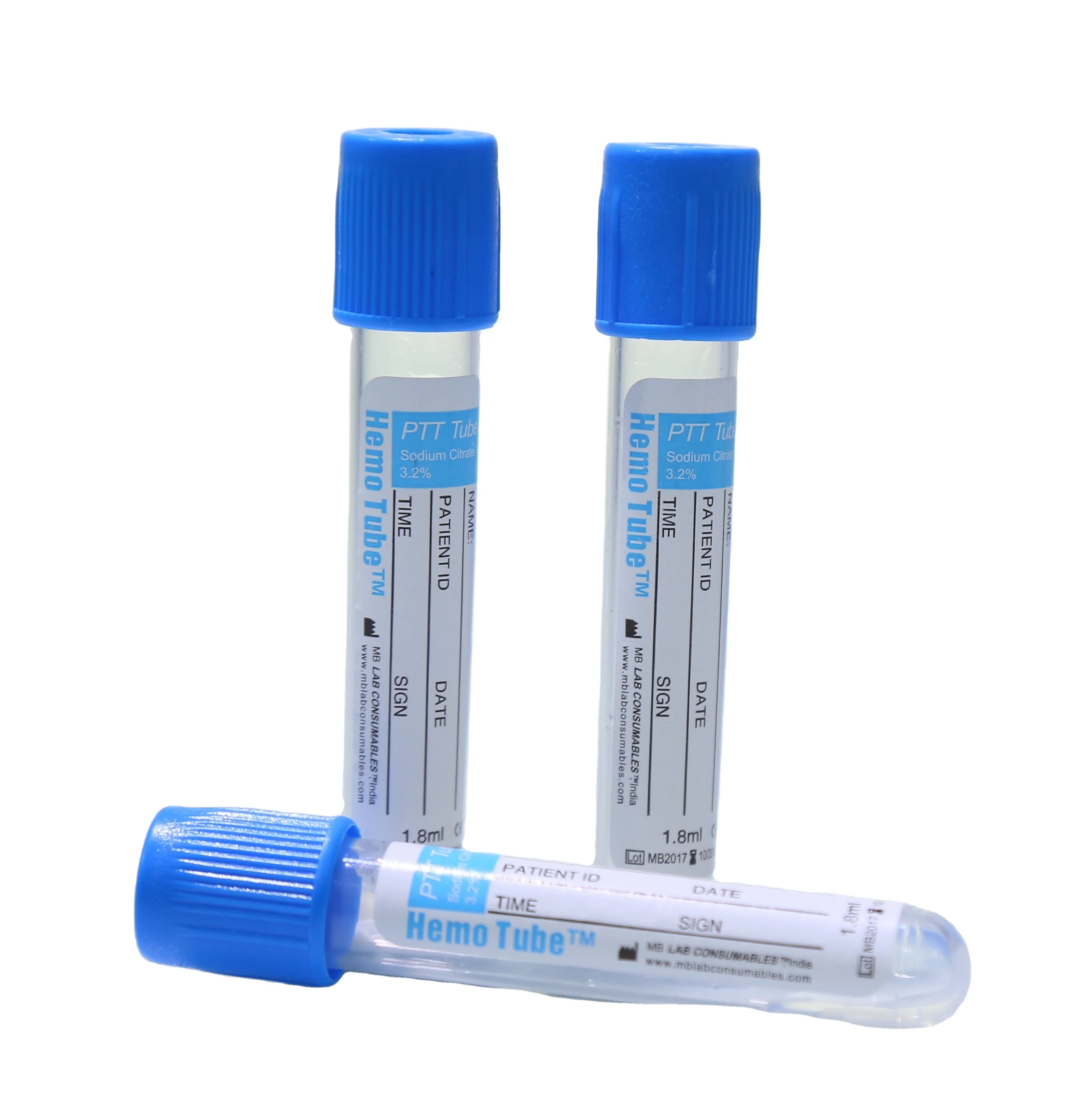 Non Vacuum Blood Collection Tube Sodium Citrate 3.2 Pt Blue Top Hemo