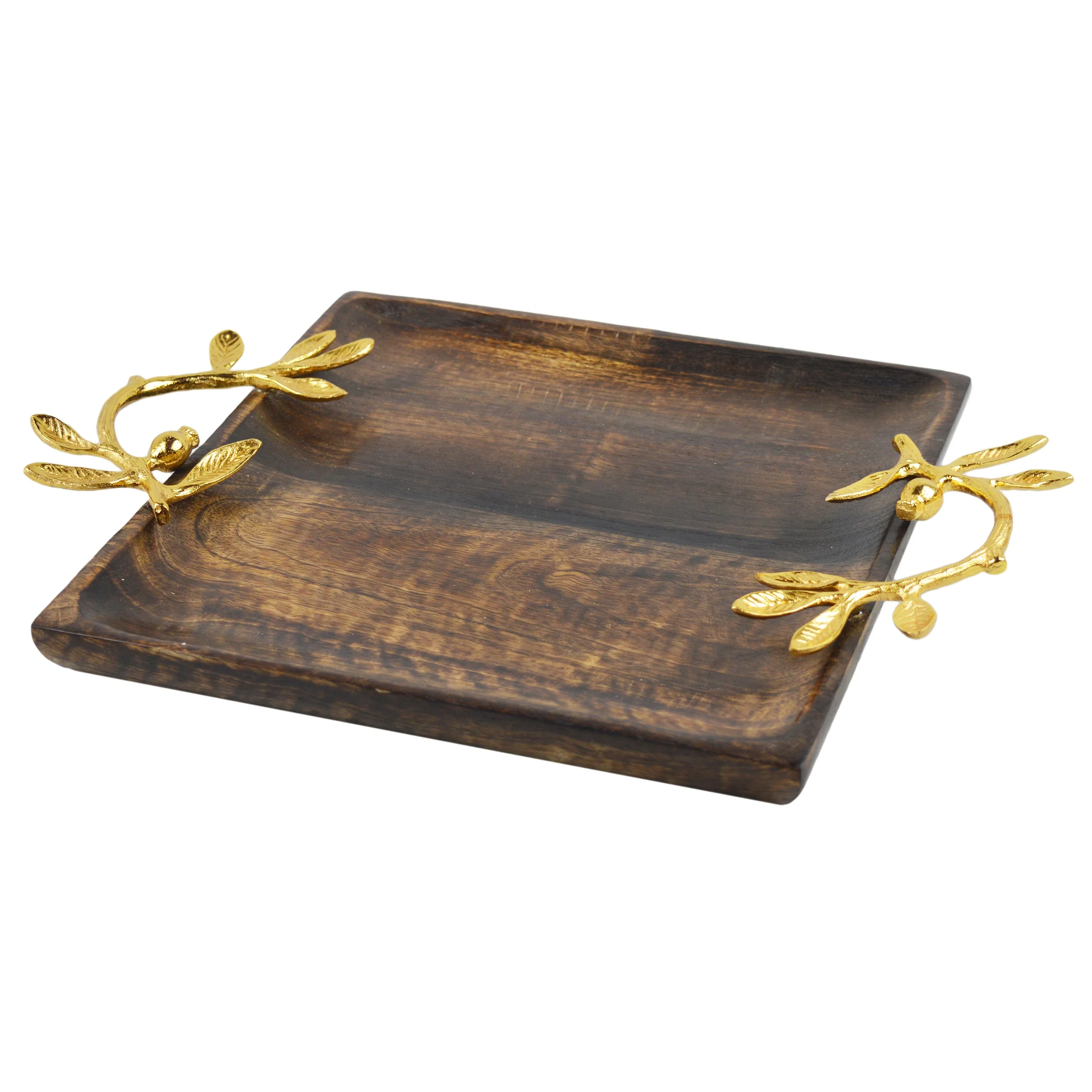 wooden serving tray with royal brass handle