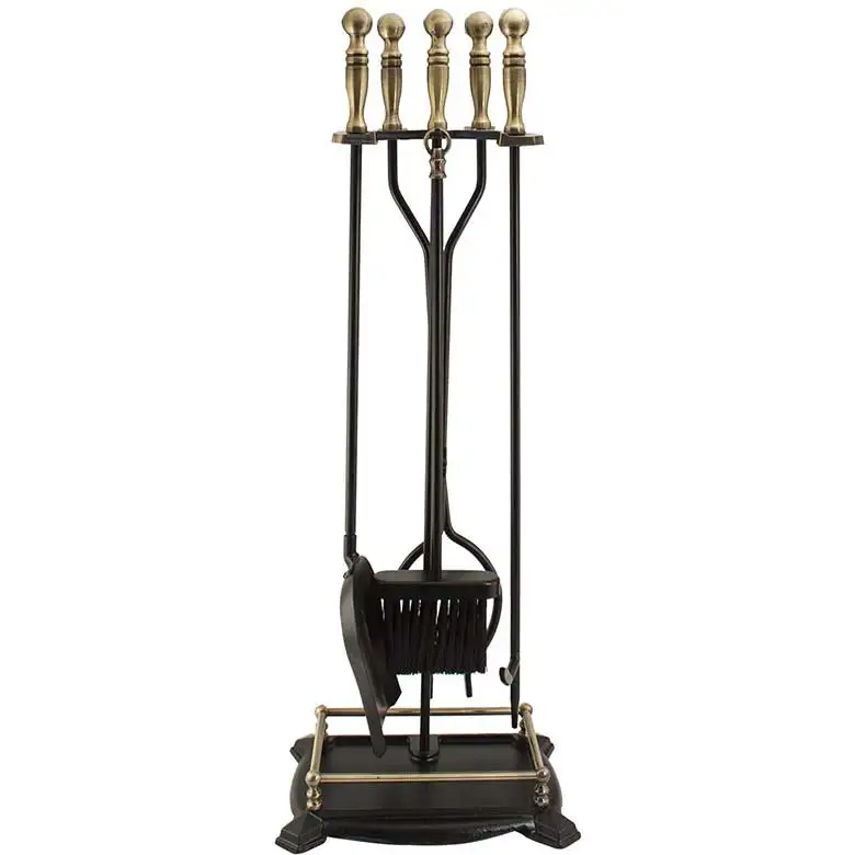 Hanssz Hala Antique Fireplace Toolset With Brass Handles 5 Piece