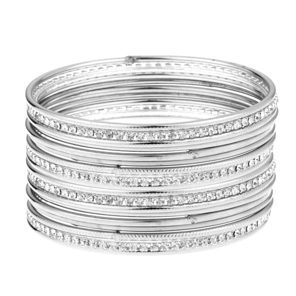 波西米亚复古古董吉普赛部落印度白色 cz 水晶氧化镀银手镯手镯套装