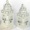 White Moroccan Metal Lantern Clear Glass Hanging Wedding Candle Holder