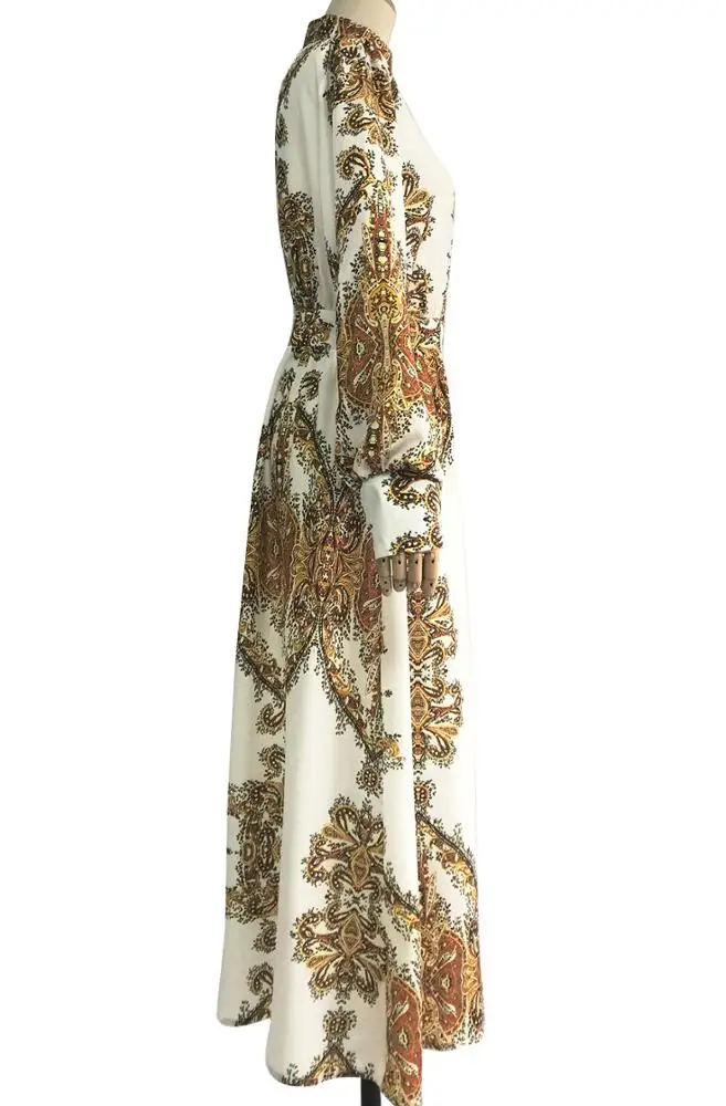 Bohemian Style Floral Printed Casual Dresses Palace Sleeve Print Shirt Sleeve Dress